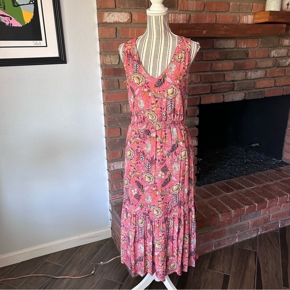 Evereve Brielle Sleeveless Floral Midi Dress in Coral Sz M - Picture 5 of 13